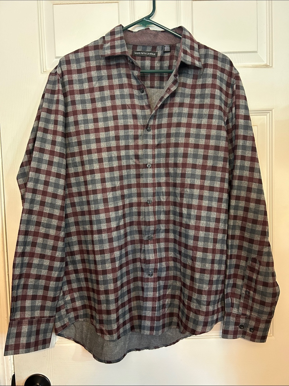 Saks Fifth Avenue Burgundy and Gray Plaid Button-Down Shirt